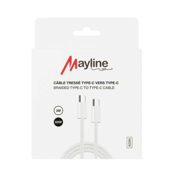 Câble Type-C / Type-C 60W nylon tressé - 2M