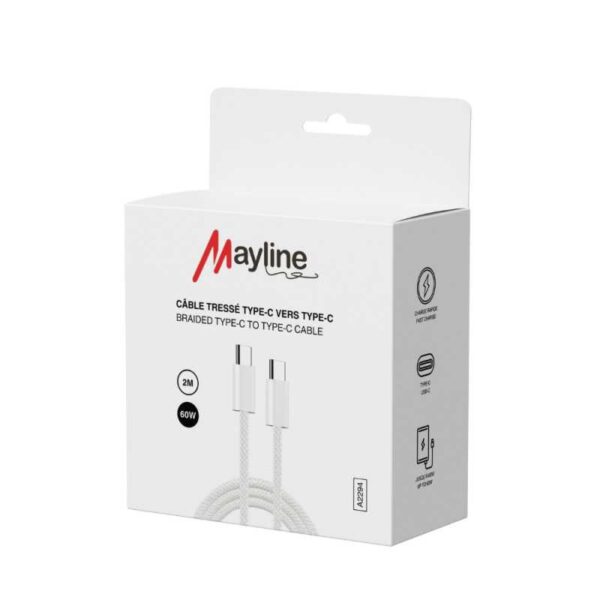 Câble Type-C / Type-C 60W nylon tressé - 2M