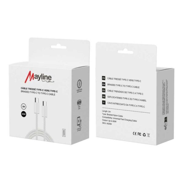 Câble Type-C / Type-C 60W nylon tressé - 2M