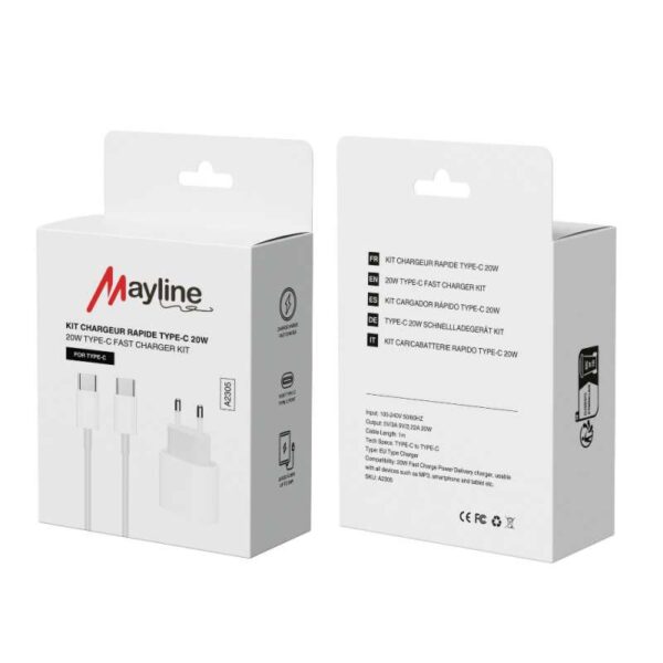 Kit Chargeur Rapide Câble Type-C vers Type-C 20W