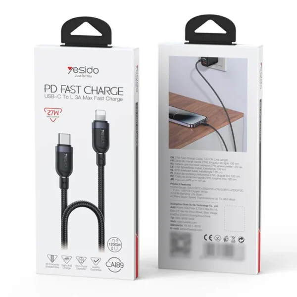 Câble de Charge Rapide Type-C vers Lightning 27W - 1,2m